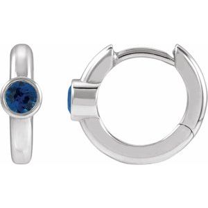 Platinum Lab-Grown Blue Sapphire Hoop Earrings