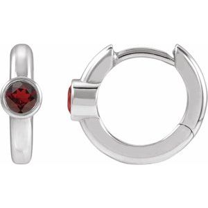 Sterling Silver Natural Mozambique Garnet Hoop Earrings