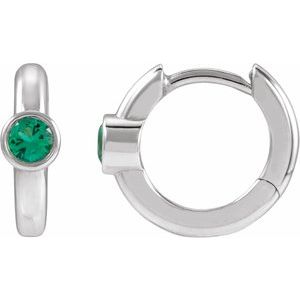 Platinum Lab-Grown Emerald Hoop Earrings