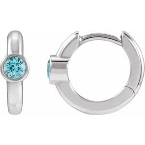 14K White Gold Natural Blue Zircon Hoop Earrings