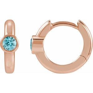 14K Rose Gold Natural Blue Zircon Hoop Earrings