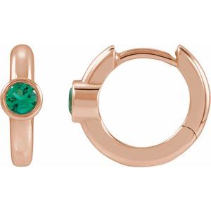 14K Rose Gold Lab-Grown Emerald Hoop Earrings – image 2