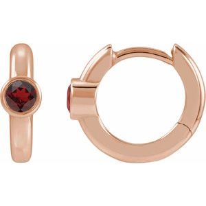 14K Rose Gold Natural Mozambique Garnet Hoop Earrings