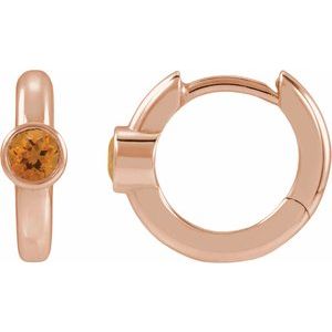 14K Rose Gold Natural Citrine Hoop Earrings