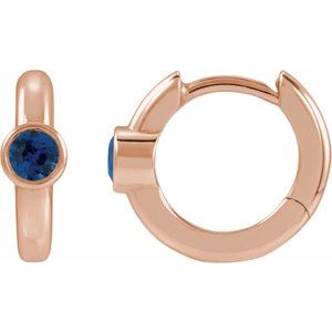 14K Rose Gold Lab-Grown Blue Sapphire Hoop Earrings