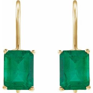 14K Yellow Gold Lab-Grown Emerald Earrings