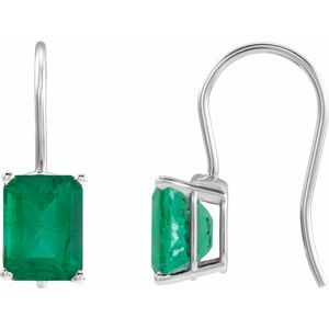 14K White Gold Natural Emerald Earrings