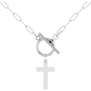 14K White Gold Cross Toggle 18" Necklace
