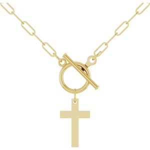 14K Yellow Gold Cross Toggle 18" Necklace