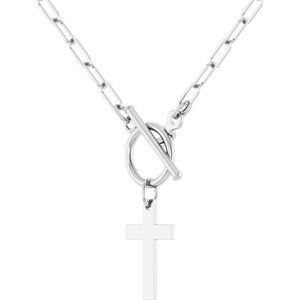 14K White Gold Cross Toggle 18" Necklace – image 2