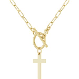 14K Yellow Gold Cross Toggle 18" Necklace – image 2