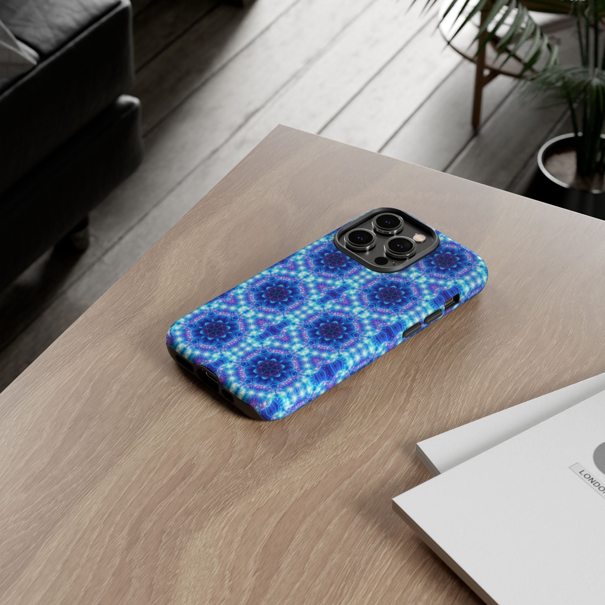 Blue Mandalas with Neon Lights Tough Phone Cases