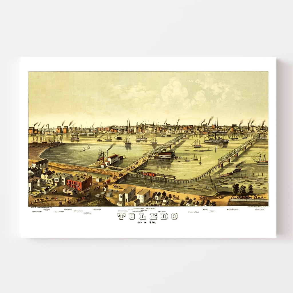 Vintage Map of Toledo, Ohio 1876