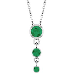 14K White Gold Lab-Grown Emerald 18" Necklace