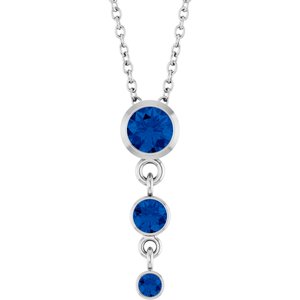 14K White Gold Lab-Grown Blue Sapphire 18" Necklace