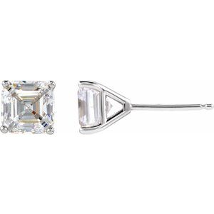 14K White Gold 4x4 mm Asscher 4-Prong Cocktail-Style Earring Mounting – image 2
