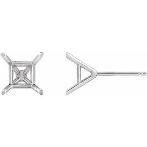 14K White Gold 8x8 mm Asscher 4-Prong Cocktail-Style Earring Mounting
