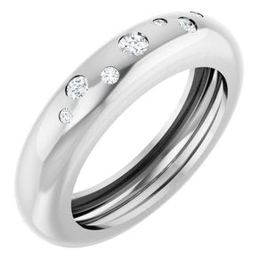 14K White Gold Lightweight Accented Dome Ring Mounting Size 4