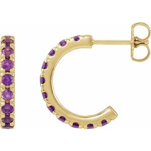 14K Yellow Gold Natural Amethyst French-Set 15.1 mm Huggie Hoop Earrings