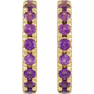 14K Yellow Gold Natural Amethyst French-Set 15.1 mm Huggie Hoop Earrings – image 2