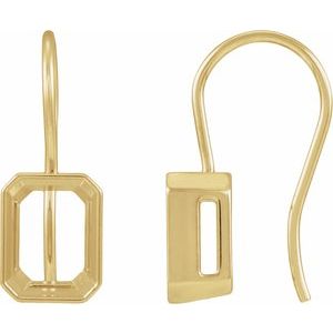 14K Yellow Gold 8x6 mm Emerald Bezel-Set Drop Earring Mounting