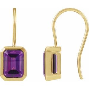 14K Yellow Gold Natural Amethyst Bezel-Set Drop Earrings