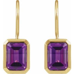 14K Yellow Gold Natural Amethyst Bezel-Set Drop Earrings – image 2