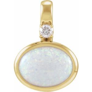 14K Yellow Gold Natural White Opal & .03 CT Lab-Grown Diamond Cabochon Pendant