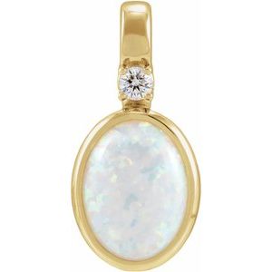 14K Yellow Gold .03 CT Lab-Grown White Opal & Natural Diamond Pendant