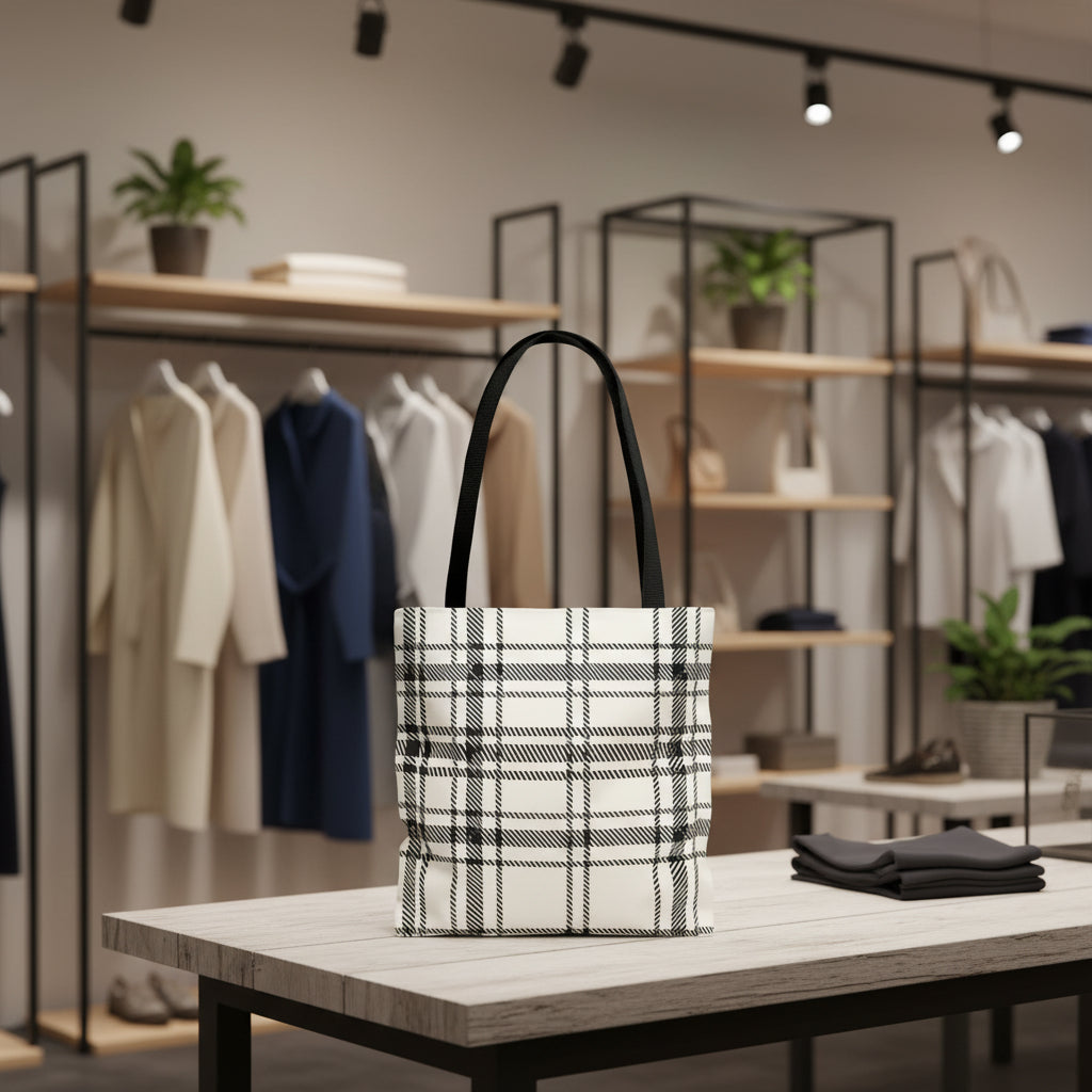 Black & White Plaid Tote Bag
