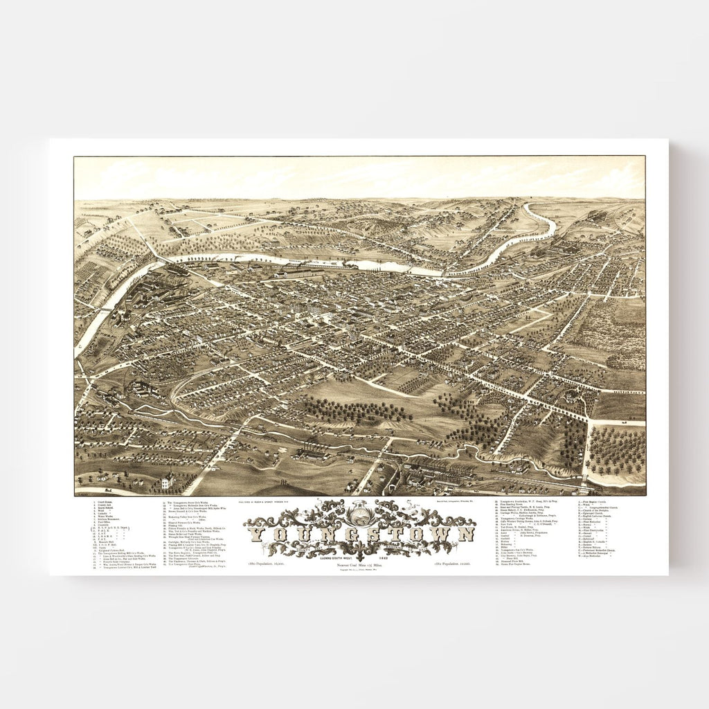 Vintage Map of Youngstown, Ohio 1882