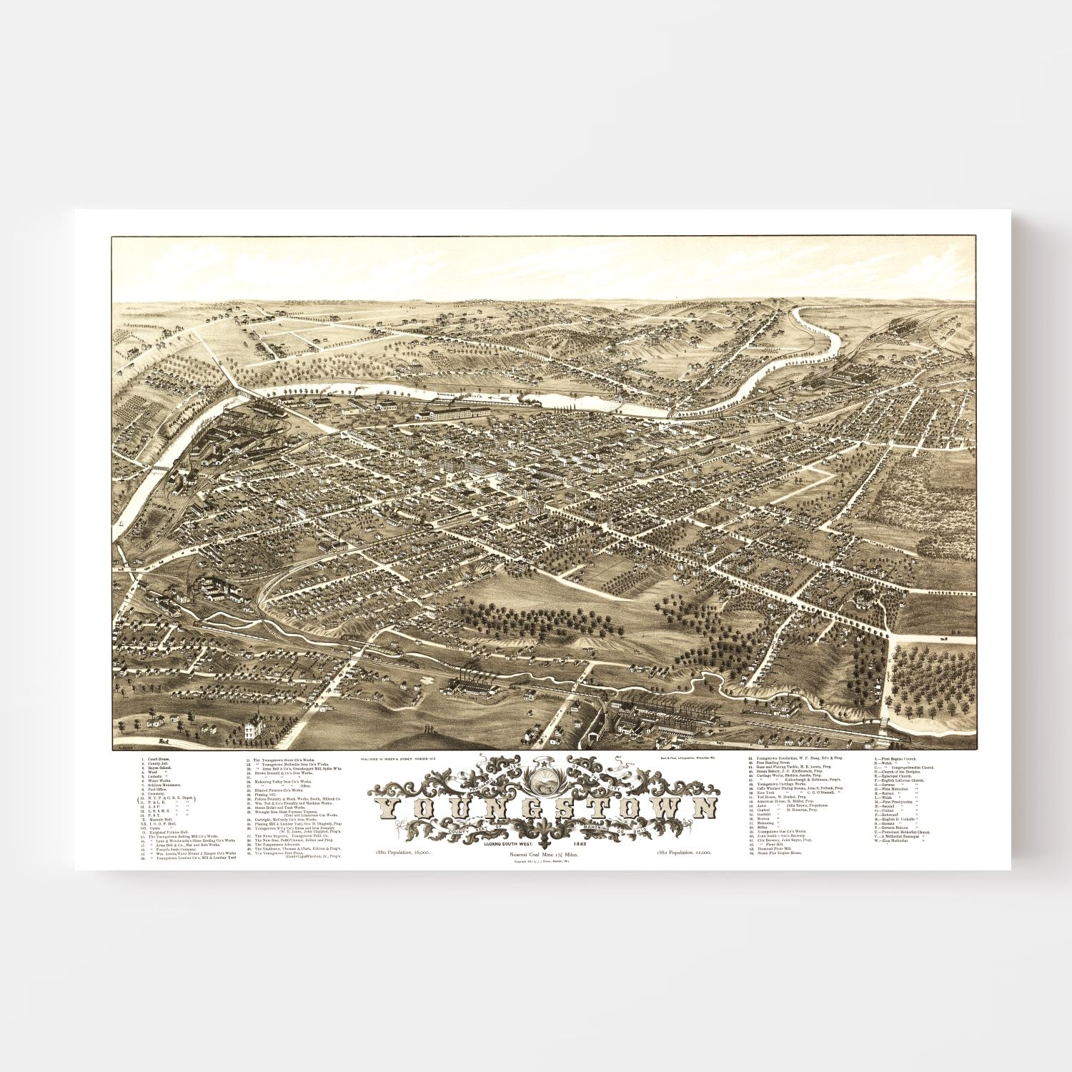 Vintage Map of Youngstown, Ohio 1882