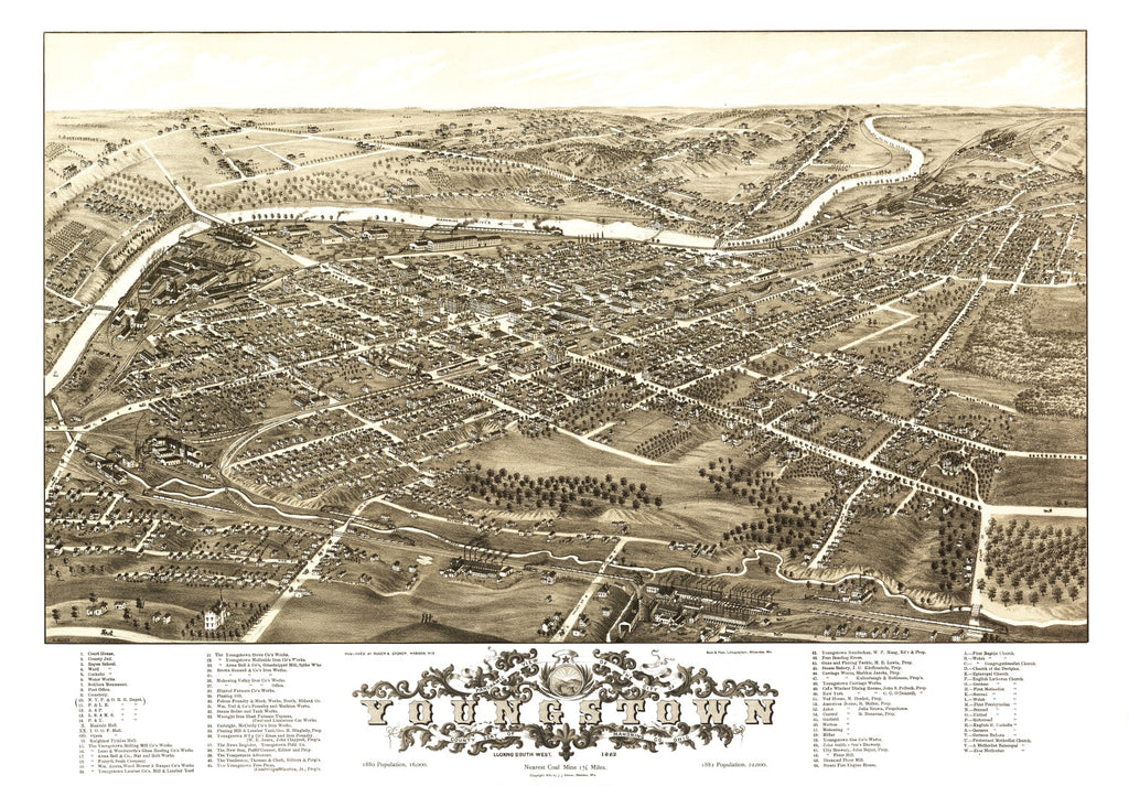 Vintage Map of Youngstown, Ohio 1882