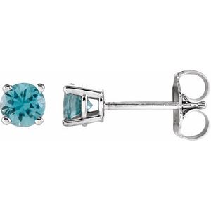 14K White Gold 4 mm Natural Blue Zircon Earrings