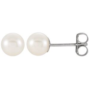 14K White Gold Cultured White Freshwater Pearl Earrings