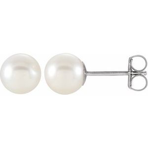 14K White Gold Cultured White Freshwater Pearl Earrings