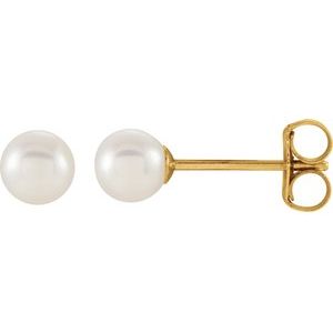 14K Yellow Gold Cultured White Freshwater Pearl Earrings
