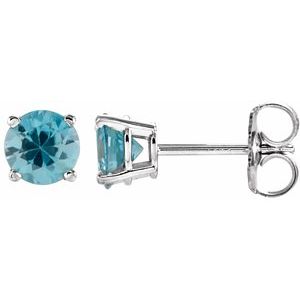 14K White Gold 5 mm Natural Blue Zircon Earrings