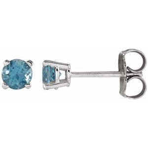 14K White Gold 4 mm Natural Swiss Blue Topaz Earrings