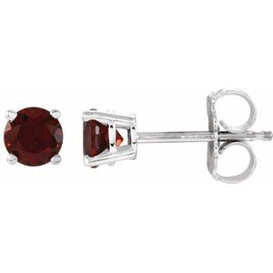 Sterling Silver 4 mm Natural Garnet Earrings