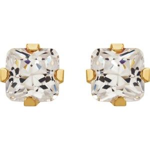 14K Yellow Gold 5 mm Square Imitation White Cubic Zirconia Piercing Stud Earrings – image 2