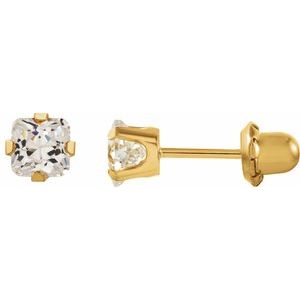 14K Yellow Gold 5 mm Square Imitation White Cubic Zirconia Piercing Stud Earrings