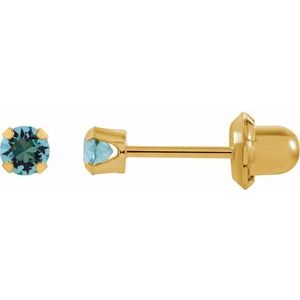 14K Yellow Gold Imitation Aquamarine Inverness® Piercing Stud Earrings