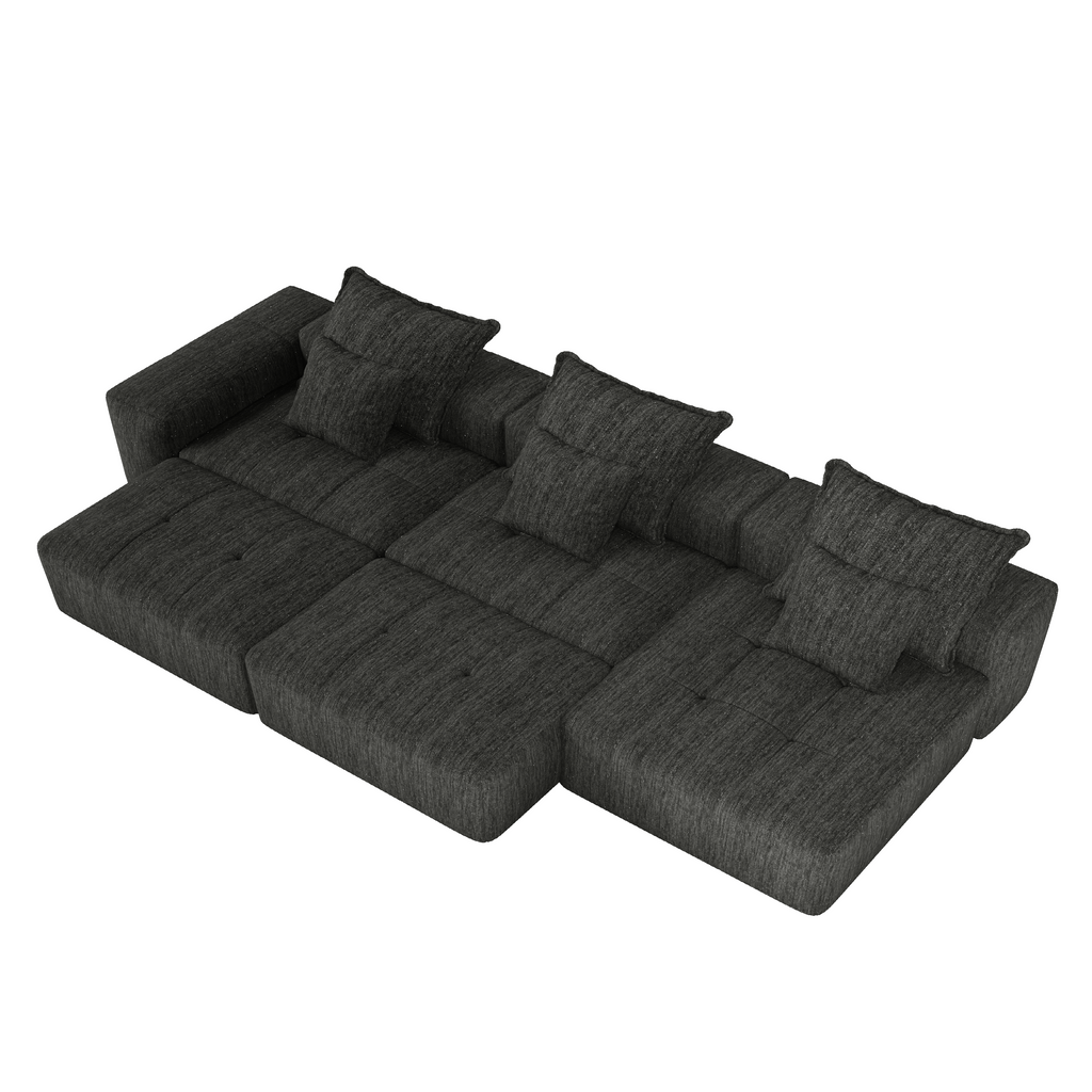 Modern Oversized Modular Sectional Sofa, Sparkling Chenille Fabric Soft Cushion Sofa with 6 Pillows, 6 PCS DIY Combination Tufted Sofa, No Assembly Required, BLACK
