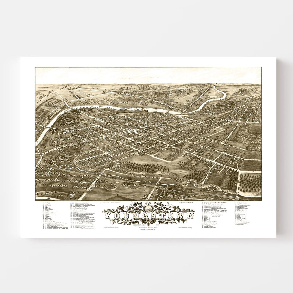 Vintage Map of Yougstown, Ohio 1882