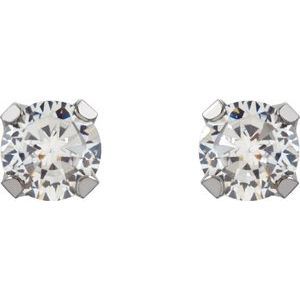 14K White Gold 3 mm Imitation White Cubic Zirconia Inverness® Piercing Stud Earrings – image 2