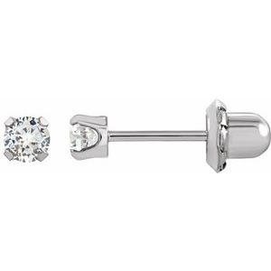 14K White Gold 3 mm Imitation White Cubic Zirconia Inverness® Piercing Stud Earrings