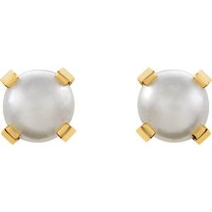 14K Yellow Gold Imitation White Pearl Inverness® Piercing Earrings