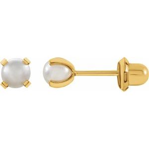 14K Yellow Gold Imitation White Pearl Inverness® Piercing Earrings
