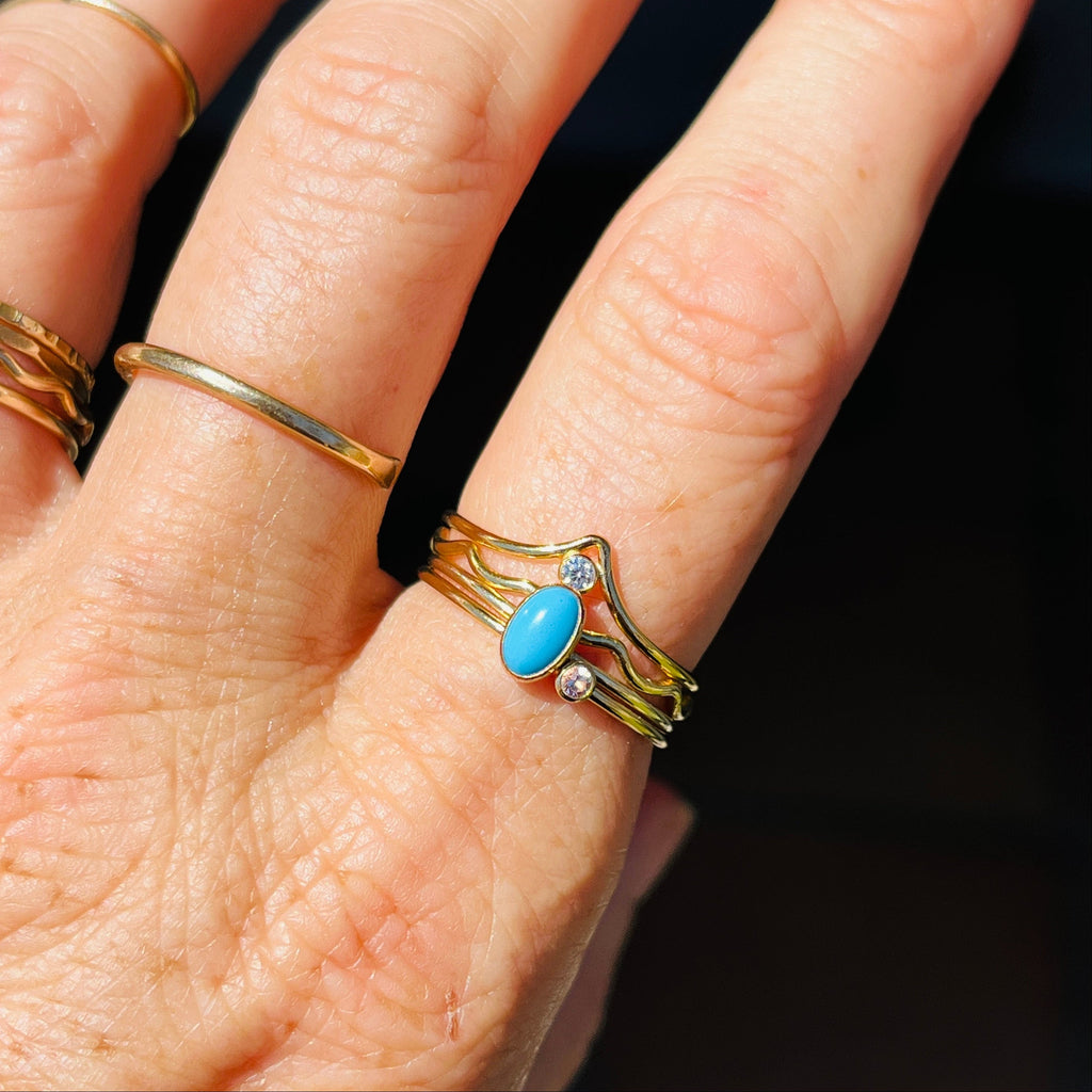 14k gold filled OVAL SLEEPING BEAUTY TURQUOISE GEMSTONE RING